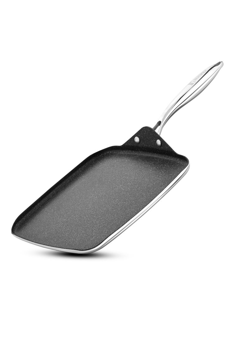 Bergner 27cm Triply Stainless Steel Square Multi Crepe Pan with Quantanium Nonstick Coating, Low-Oil Heralthy Cooking Tawa for Dosas, Roti, Pancakes, Fast Even Heating,  Gas & Induction Compatible - Image 1